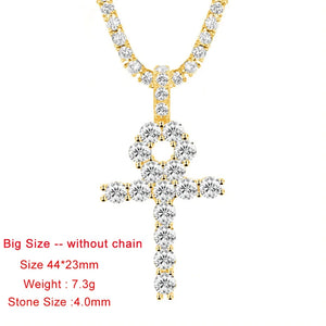 4mm Women's S925 Moissanite Ankh Cross Pendant - Different Drips