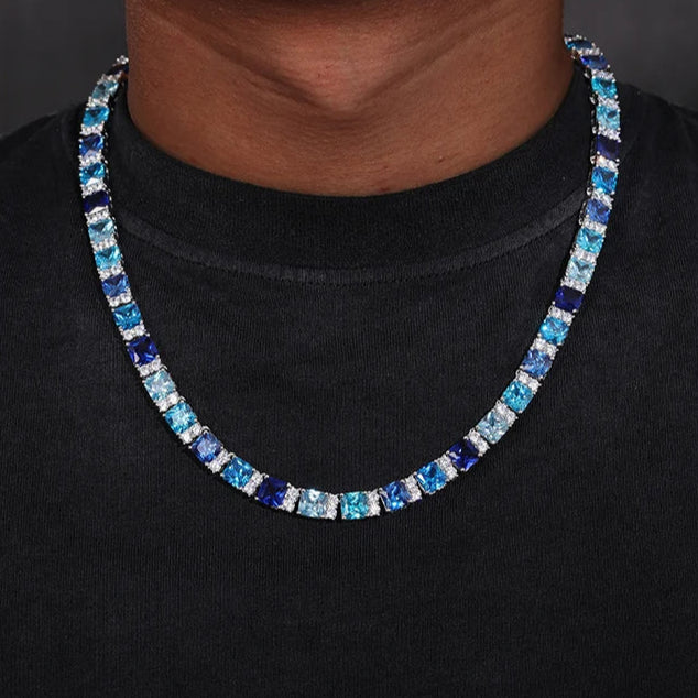 7mm S925 Blue Baguette Moissanite Diamond Tennis Chain - Different Drips