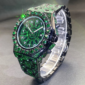 Fully Iced Green Arabic Numeral Watch - Different Drips