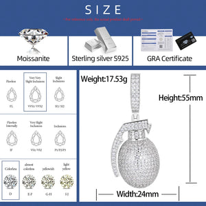 S925 Moissanite Grenade Pendant - Different Drips