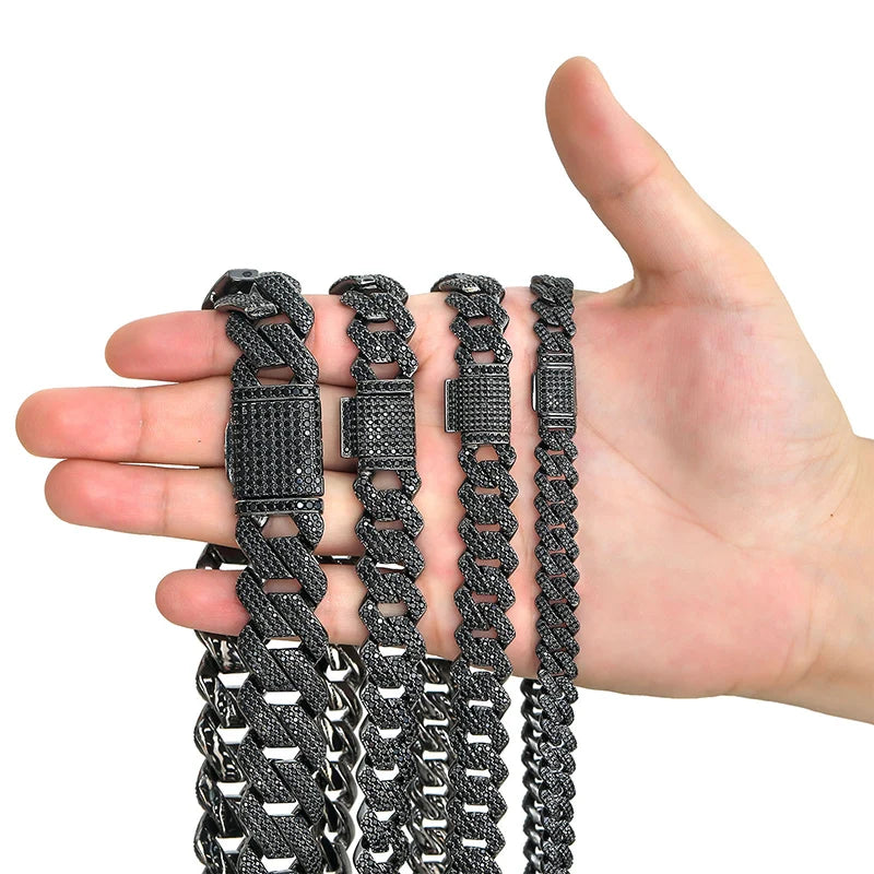 Black Iced Out Prong Cuban Link Chain - Different Drips