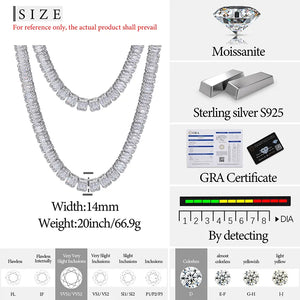 14mm S925 Moissanite Baguette Tennis Chain - Different Drips