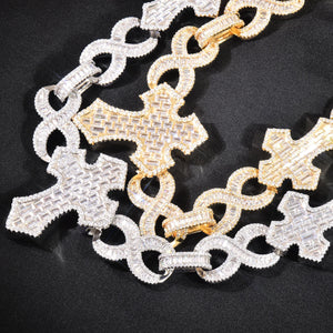 15mm Baguette Cross Stationed Infinity Link Chain - Different Drips