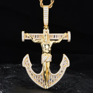 S925 Moissanite Anchor Crucifix Pendant - Different Drips