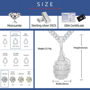 S925 Moissanite Diamond Grenade Pendant - Different Drips