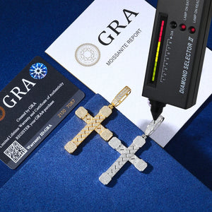 Basket-Weave Iced Moissanite Cross Pendant - Different Drips