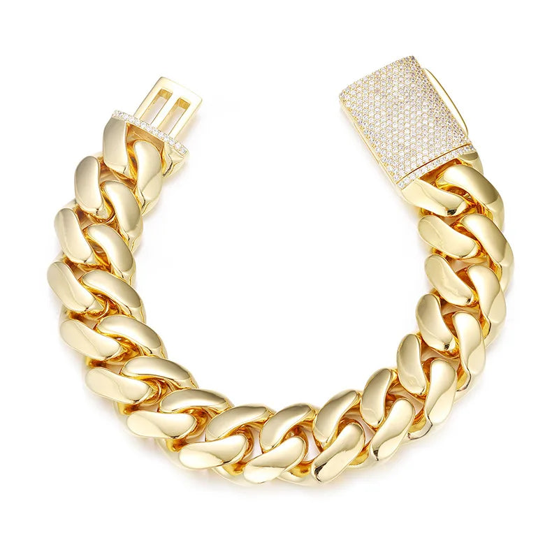 10-20mm 18K Gold Miami Cuban Bracelet w/ Iced Clasp - Different Drips
