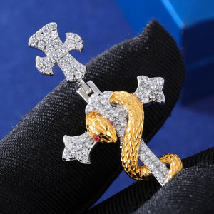 S925 Moissanite Diamond Cross & Snake Pendant - Different Drips