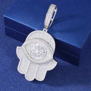 S925 Moissanite Baguette Diamond Hamsa Pendant - Different Drips