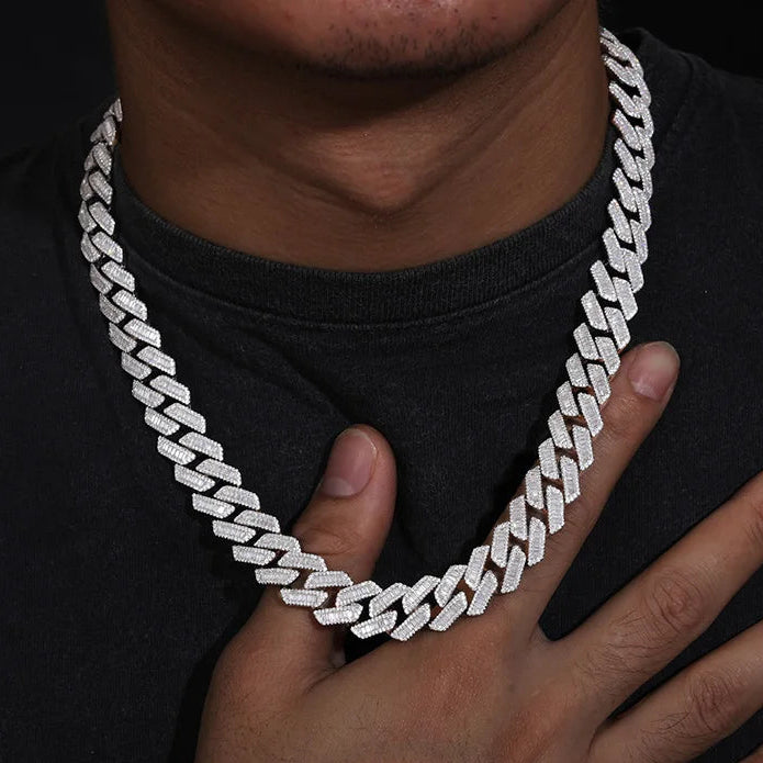 10-22mm S925 Baguette Moissanite Prong Cuban Chain - Different Drips