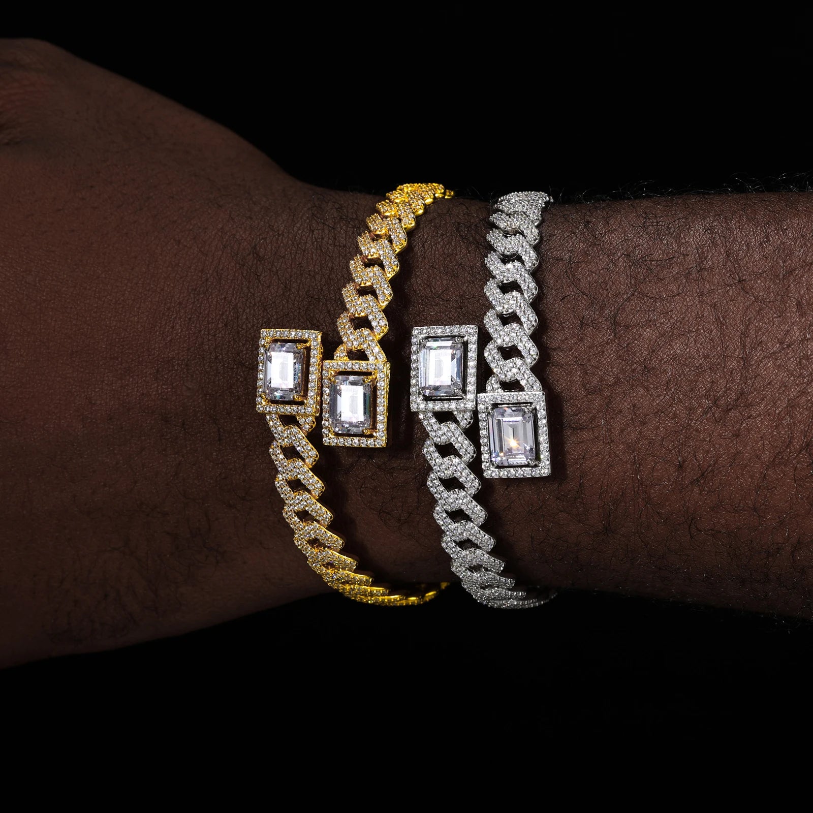 Emerald-Cut Moissanite Cuban-Link Cuff Bracelet - Different Drips