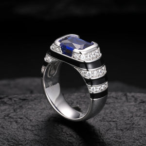 S925 Moissanite Blue Emerald Cut Ring - Different Drips