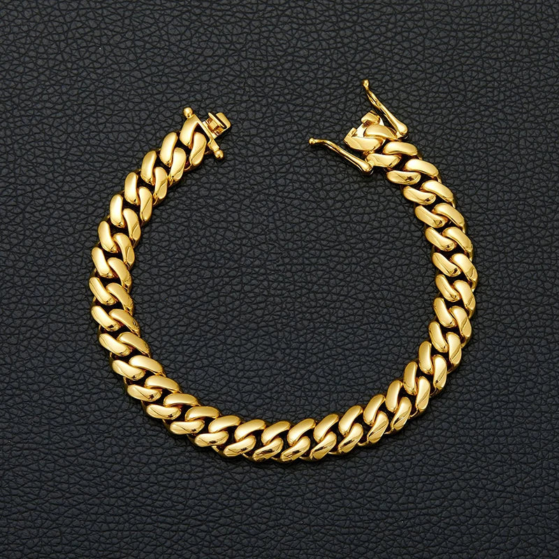 10-22mm Solid 18k Gold Plated Miami Cuban Link Bracelet - Different Drips