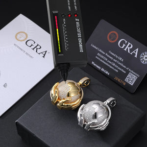 S925 Moissanite Globe in Hands Pendant - Different Drips