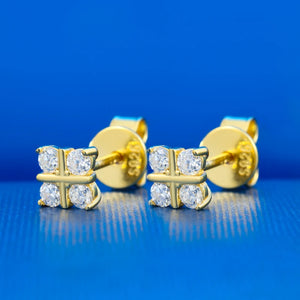 S925 Moissanite Diamond Four-Stone Cross Stud Earrings - Different Drips