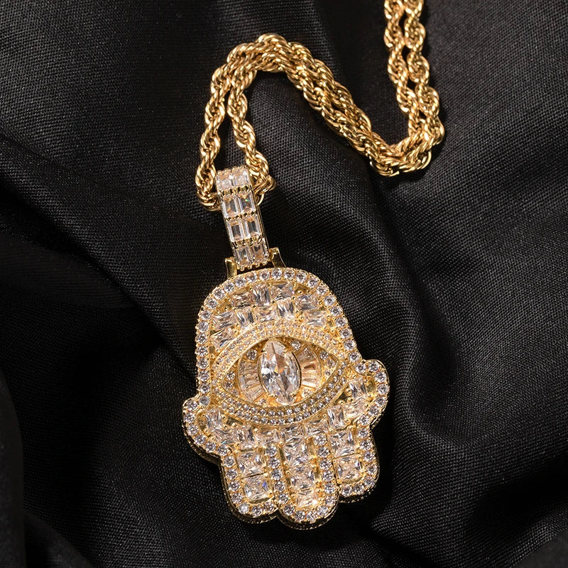 Small Baguette Hasma Hand Pendant - Different Drips
