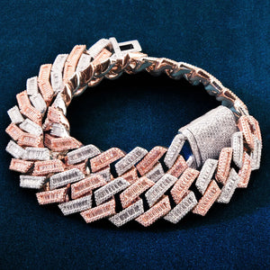 17mm Two Tone Baguette Prong Cuban Link Chain - Different Drips