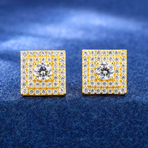 Square Pavé Halo Moissanite Stud Earrings - Different Drips