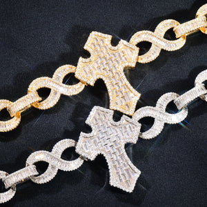 15mm Baguette Cross Stationed Infinity Link Chain - Different Drips