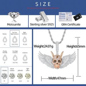 S925 Moissanite Diamond Winged Demon Skull Pendant - Different Drips