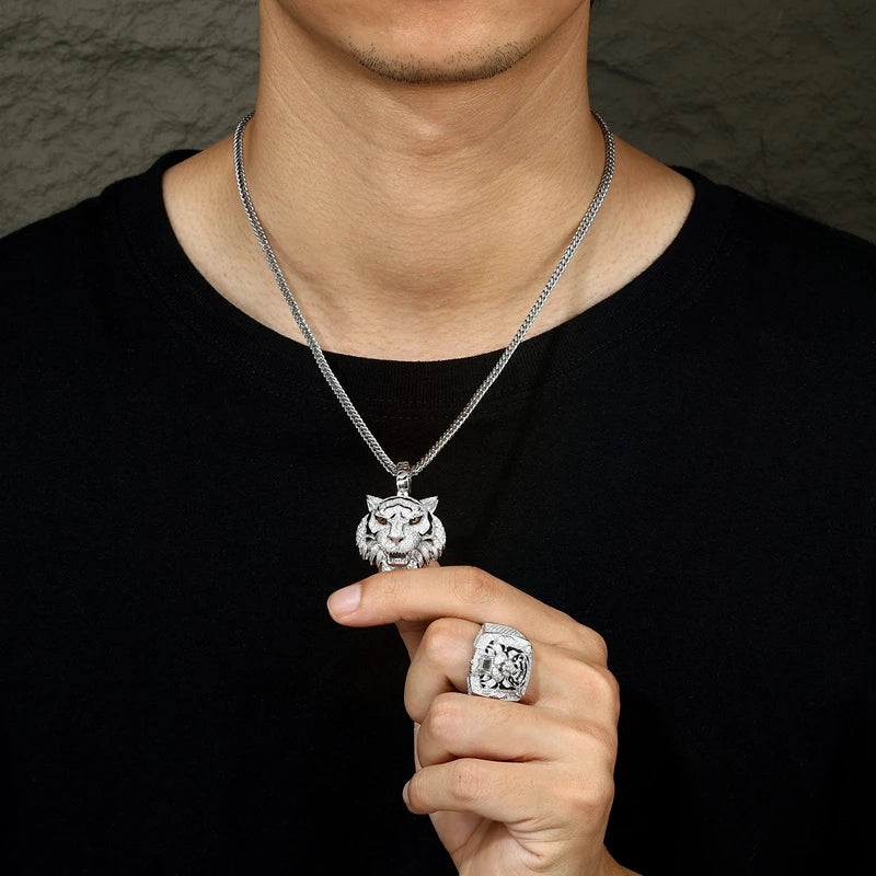 Moissanite Iced Tiger Head Pendant - Different Drips