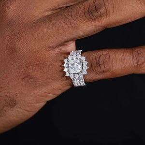 S925 Moissanite Flower Halo Pave Band Ring - Different Drips