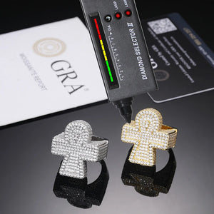 S925 Moissanite Pave Cluster Ankh Cross Ring - Different Drips