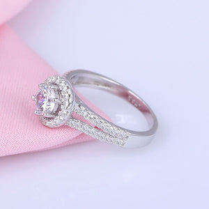 Women's S925 Moissanite Solitaire Halo Split Ring - Different Drips