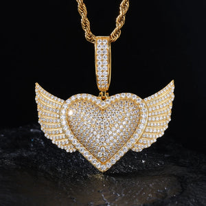 S925 Moissanite Winged Heart Pendant - Different Drips
