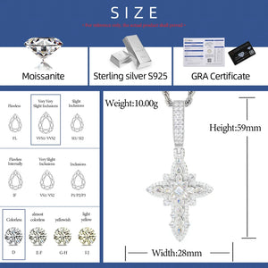 S925 Moissanite Royal Floral Cross Pendant - Different Drips