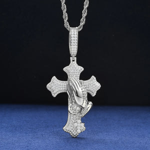 S925 Moissanite Praying Hands Cross Pendant - Different Drips