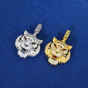 Moissanite Iced Tiger Head Pendant - Different Drips