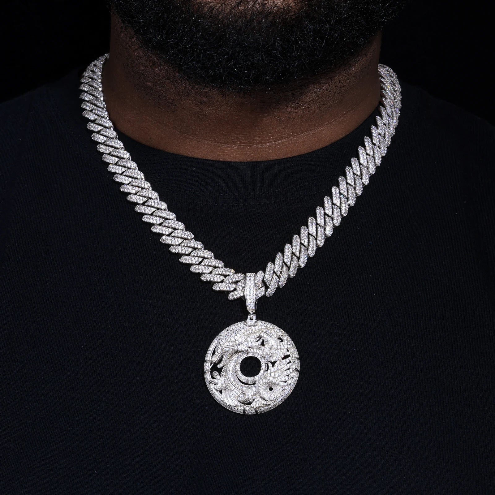 S925 Moissanite Dragon & Phoenix Medallion - Different Drips