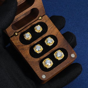 S925 Moissanite Diamond Cushion Halo Stud Earrings - Different Drips