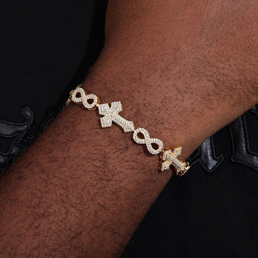 S925 Moissanite Diamond Royal Cross Link Infinity Bracelet - Different Drips