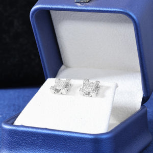 10k White Gold Moissanite Pave Square Cut Earrings - Different Drips