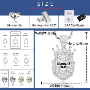Moissanite Crowned Gorilla Head Pendant - Different Drips
