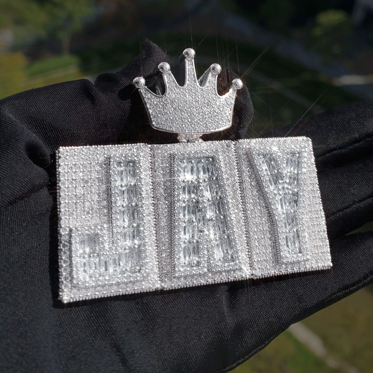 Rigid Crowned Baguette Custom Letter Pendant - Different Drips