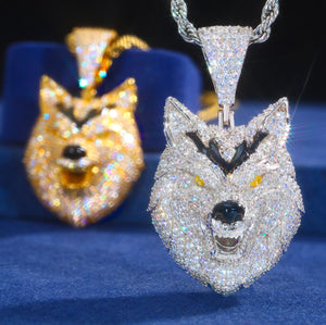 Moissanite Iced Wolf Head Pendant - Different Drips
