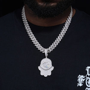 S925 Moissanite Baguette Diamond Hamsa Pendant - Different Drips