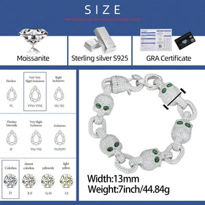 S925 Moissanite Diamond Rolo Skull Link Bracelet - Different Drips
