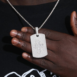 S925 Moissanite Baguette Diamond Cross Dog Tag Pendant - Different Drips