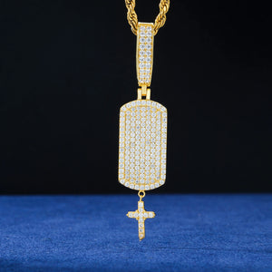 S925 Moissanite Iced Dog Tag Pendant with Dangling Cross - Different Drips