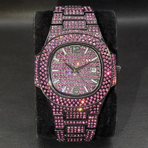 Bust Down Pink Cushion Case Watch with Date Window - Different Drips