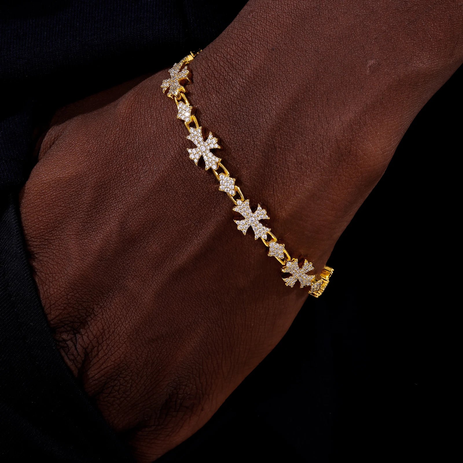 925 Sterling Silver Moissanite Iced Cross Link Bracelet - Different Drips