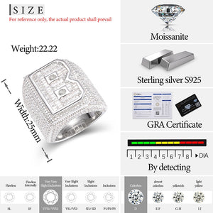 S925 Moissanite Single Letter Championship Ring - Different Drips