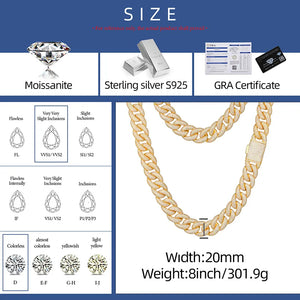 20mm S925 Moissanite Diamond Curb Cuban Chain - Different Drips