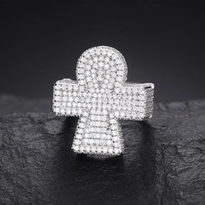 S925 Moissanite Pave Cluster Ankh Cross Ring - Different Drips