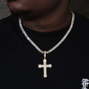 Basket-Weave Iced Moissanite Cross Pendant - Different Drips