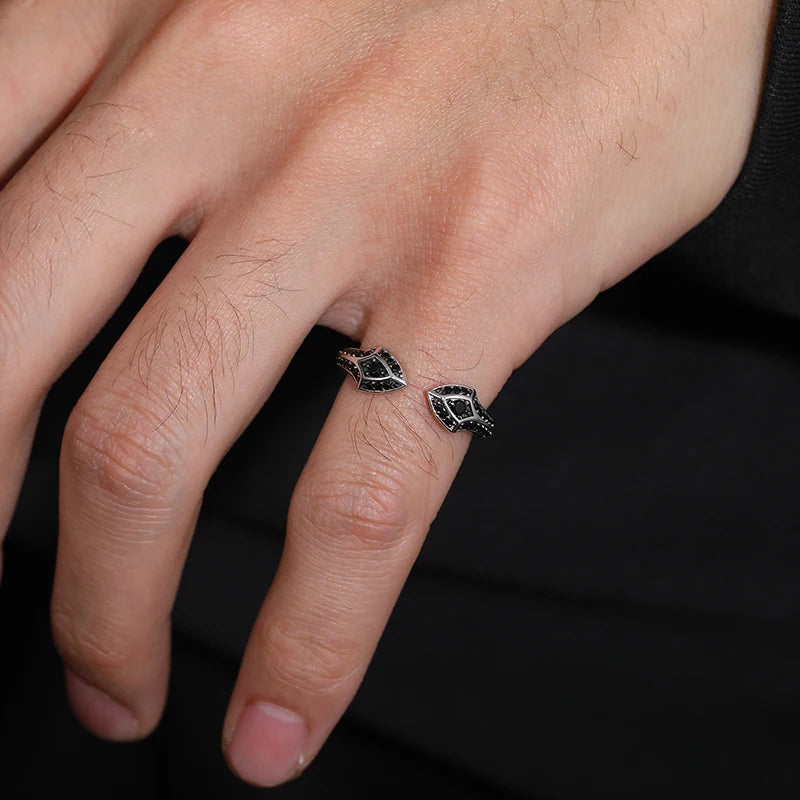 S925 Black Moissanite Dual Shield Ring - Different Drips